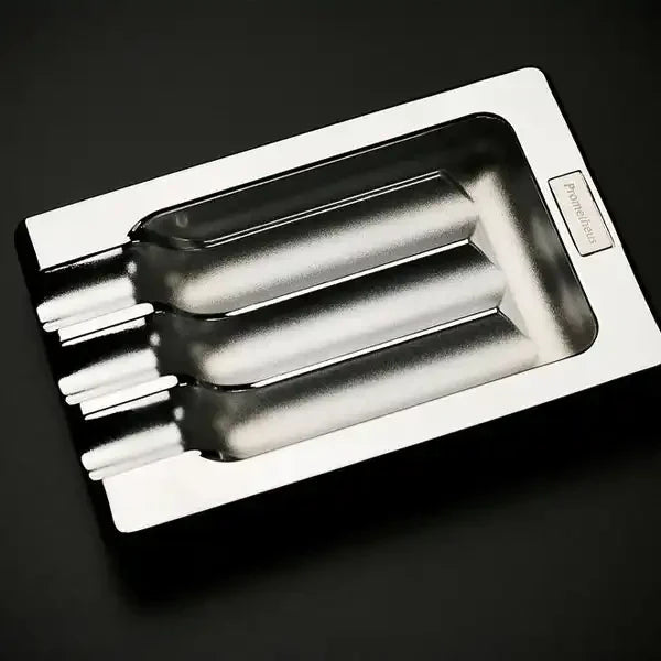 Prometheus Shiny Chrome with Three Grooves Cigar Ashtrays